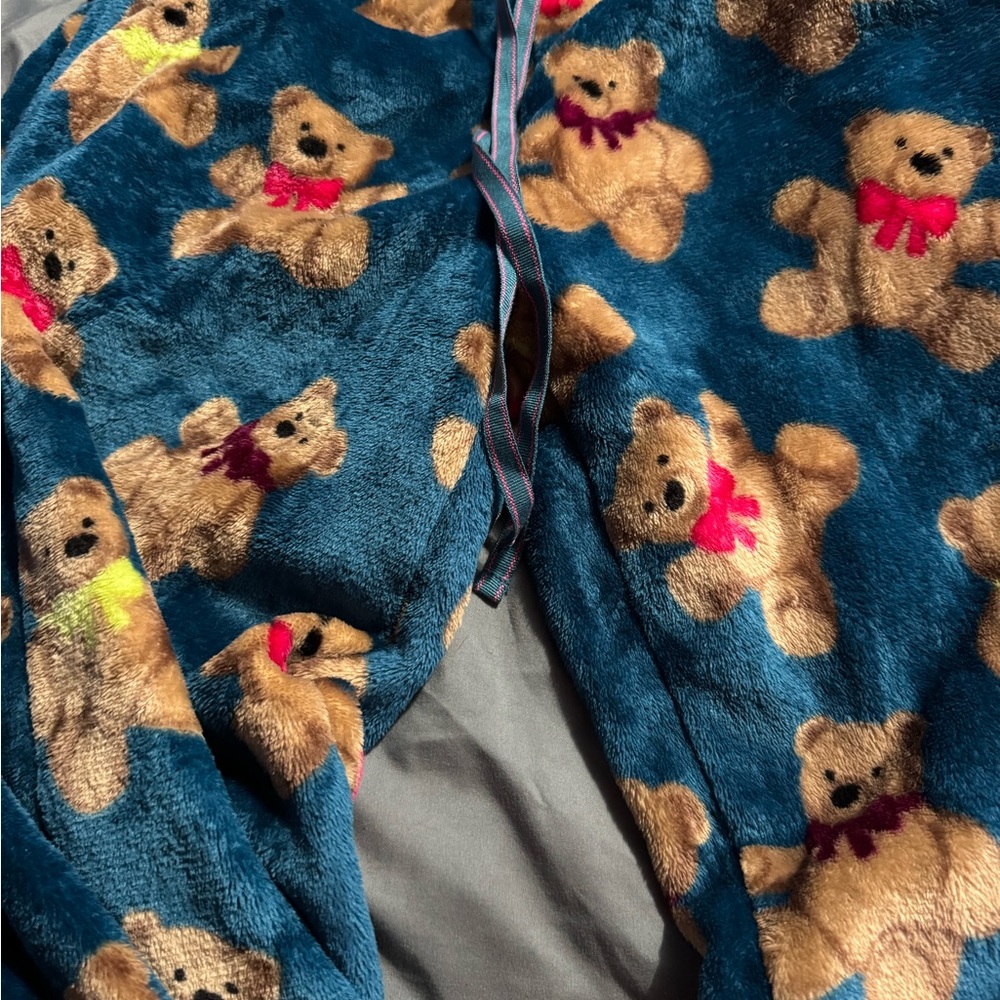 Women's Plush Teddy Bear Pajama Pants - Blue